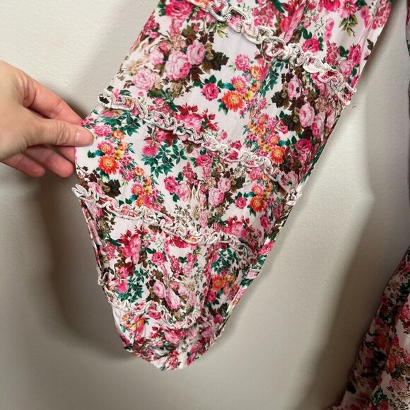 Rococo Sand Vie Mini Dress Size XL Floral Pink Ruffle Resort Wear Vacation Wrap - Picture 6 of 13